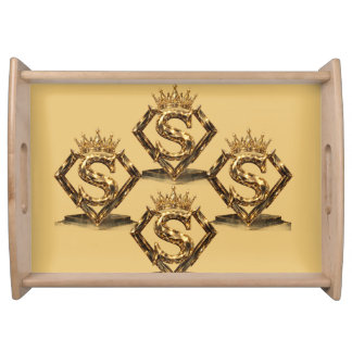 Luxury Golden Letter S Crown Diamond Monogram Serving Tray