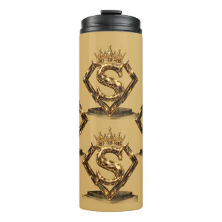 Luxury Golden Letter S Crown Diamond Monogram Thermal Tumbler