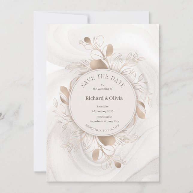 Luxury Golden Line Art Floral Frame Wedding Invita Invitation (Front)