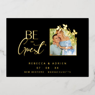 Luxury Golden Minimalist Branches Chic Photo Foil Invitation