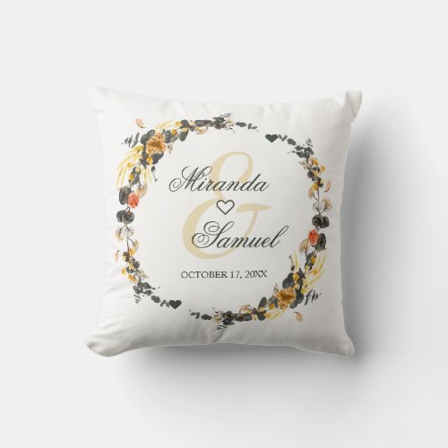 Luxury Golden Noir Wedding Monogram Throw Pillow