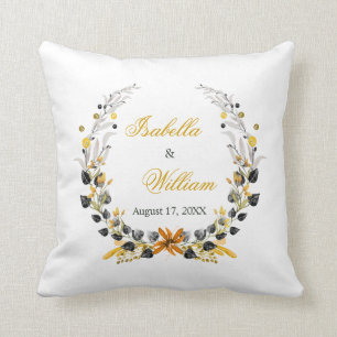 Luxury Golden Noir Wedding Monogram Throw Pillow