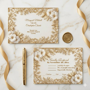 Luxury Golden Ornate Royal Heritage Floral Wedding RSVP Card