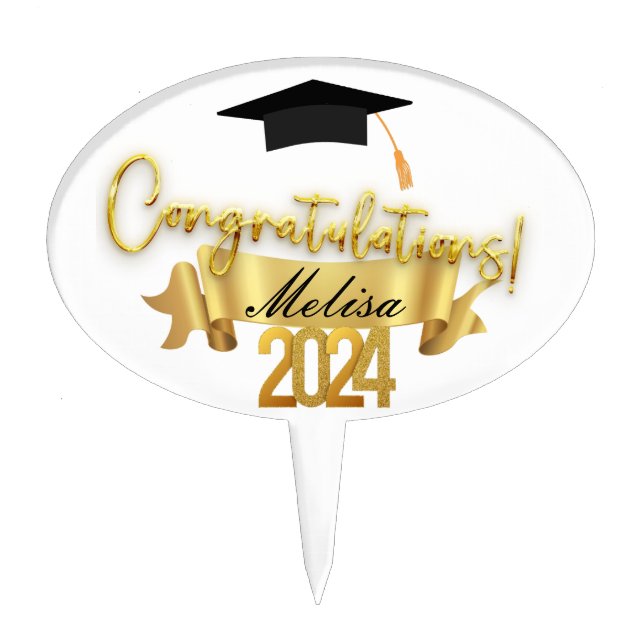 Luxury Golden Personalized Graduation Party  Cake Topper (Front)