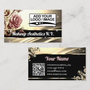 Luxury Golden Pink Rose Glitter Stars QR Code Logo Business Card