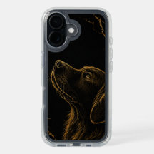 Luxury Golden Retriever Line Art Black Marble Spec