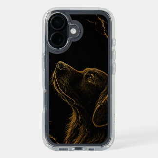 Luxury Golden Retriever Line Art Black Marble Spec iPhone 16 Case
