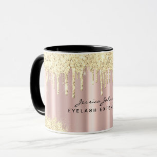 Luxury Golden Rose Gold Glitter Drips Custom Mug