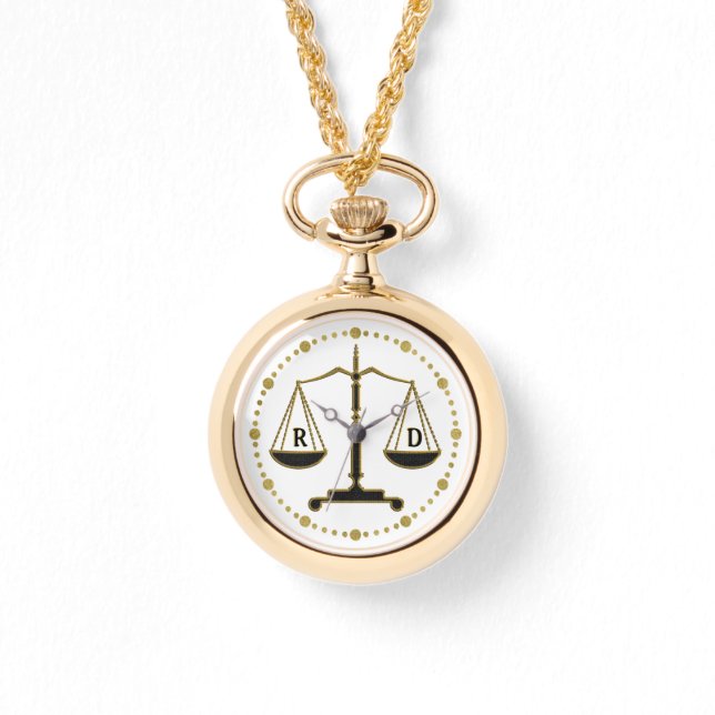 Luxury Golden Scales of Justice | Initials Gifts Watch (Front)