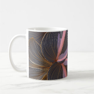 Luxury golden seamless floral background with trop coffee mug