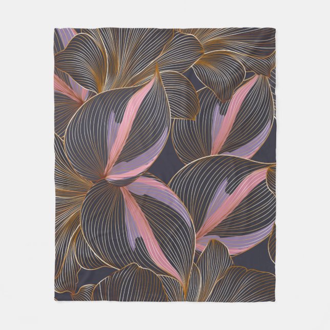 Luxury golden seamless floral background with trop fleece blanket (Front)