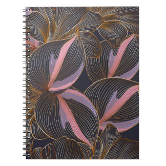 Luxury golden seamless floral background with trop notebook