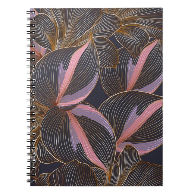 Luxury golden seamless floral background with trop notebook (Front)