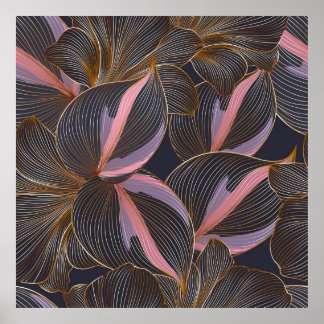 Luxury golden seamless floral background with trop poster