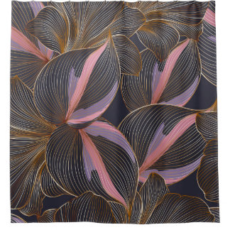 Luxury golden seamless floral background with trop shower curtain