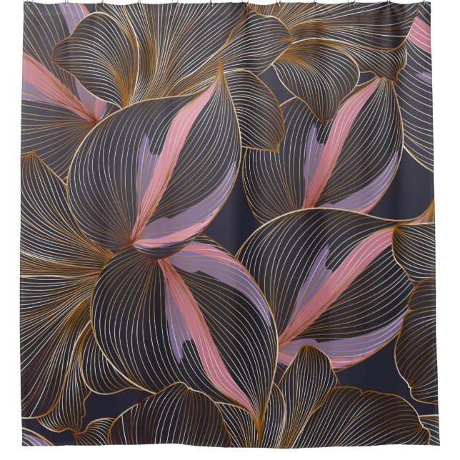 Luxury golden seamless floral background with trop shower curtain (Front)