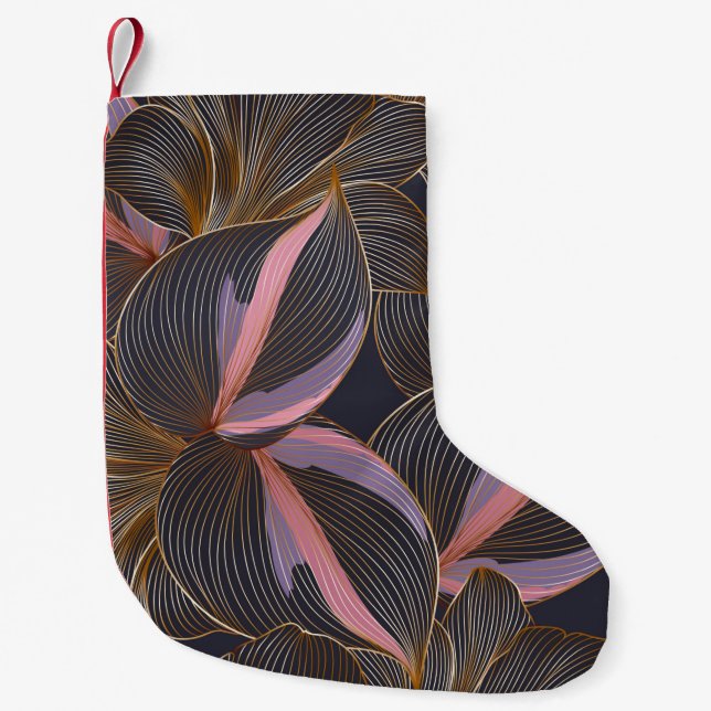 Luxury golden seamless floral background with trop small christmas stocking (Front)