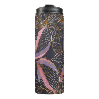 Luxury golden seamless floral background with trop thermal tumbler