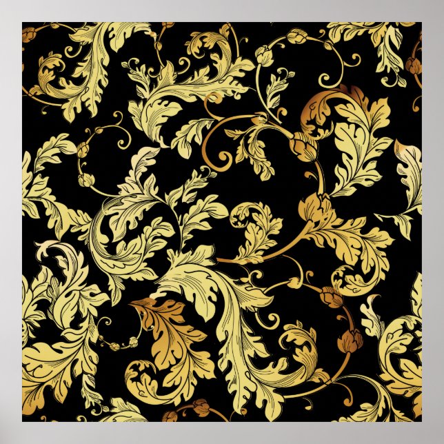Luxury golden seamless pattern. Floral backgroundp Poster (Front)