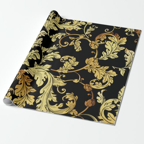 Luxury golden seamless pattern Floral backgroundp Wrapping Paper