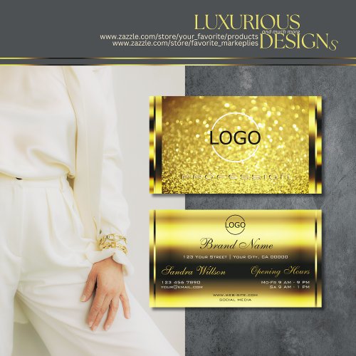 Luxury Golden Sparkle Yellow Gold Glitter add Logo Business Card