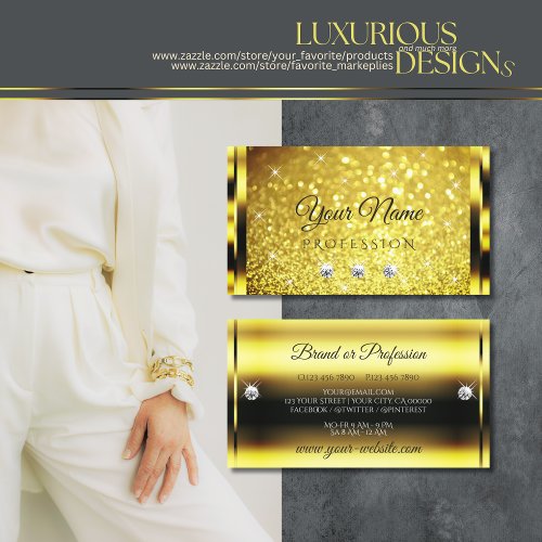 Luxury Golden Sparkle Yellow Gold Glitter Diamonds Business Card