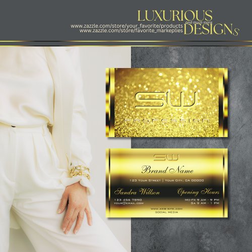 Luxury Golden Sparkle Yellow Gold Glitter Monogram Business Card
