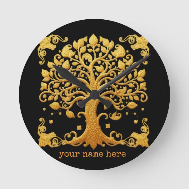 Luxury Golden Tree of Life Round Clock (Front)