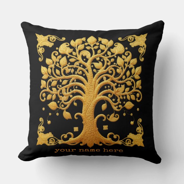 Luxury Golden Tree of Life Throw Pillow (Front)