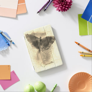 Luxury Golden Watercolor Butterfly Photo Monogram iPad Mini Cover