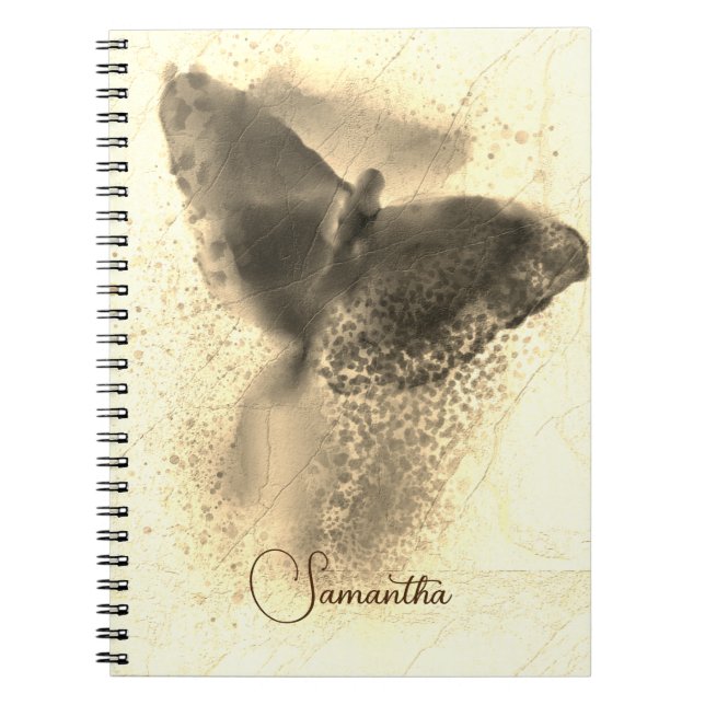 Luxury Golden Watercolor Butterfly Photo Monogram Notebook (Front)