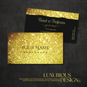 Luxury Golden with Luminous Glitter Stars Deluxe Business Card