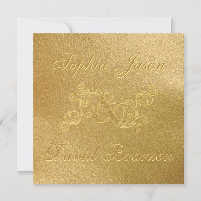 Luxury Golf Leaf 3D Gold Wedding Custom Monogram Invitation (Front)