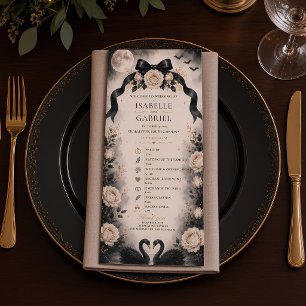 Luxury Gothic Black Bow Wedding Program Moonlit
