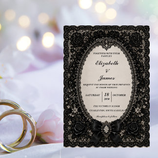 Luxury Gothic Black Lace Victorian Wedding Invitation