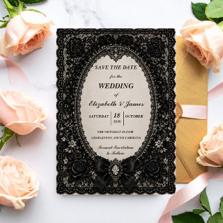 Luxury Gothic Black Lace Victorian Wedding Save The Date