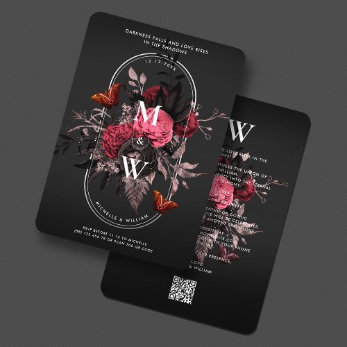 Luxury Gothic Boho Wedding Pink Rose Butterfly Invitation