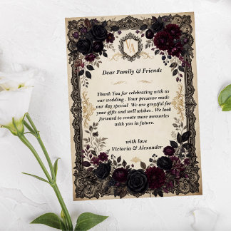 Luxury Gothic Roses Black Lace Victorian Wedding Thank You Card