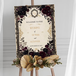 Luxury Gothic Roses Victorian Lace Wedding Sign