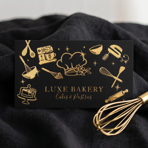 Luxury Gourmet Pastry Chef Gold Bakery Utensils Foil Business Cards