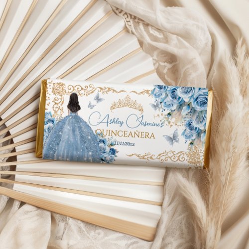 Luxury Gown Baby Blue Gold Princess Quinceanera Hershey Bar Favors