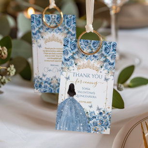 Luxury Gown Baby Blue Gold Quinceanera Favor Gift Tags