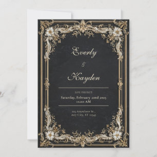 Luxury Grand Gold Baroque Frame Black Tie Wedding Invitation