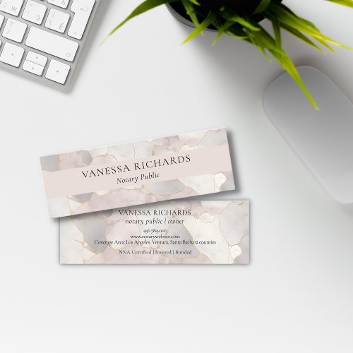 Luxury Gray  Pink Marble Professional Notary  Mini Business Card