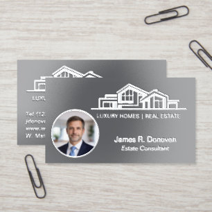 Luxury Gray Silver Real Estate Chic Professional Foil Business Cards