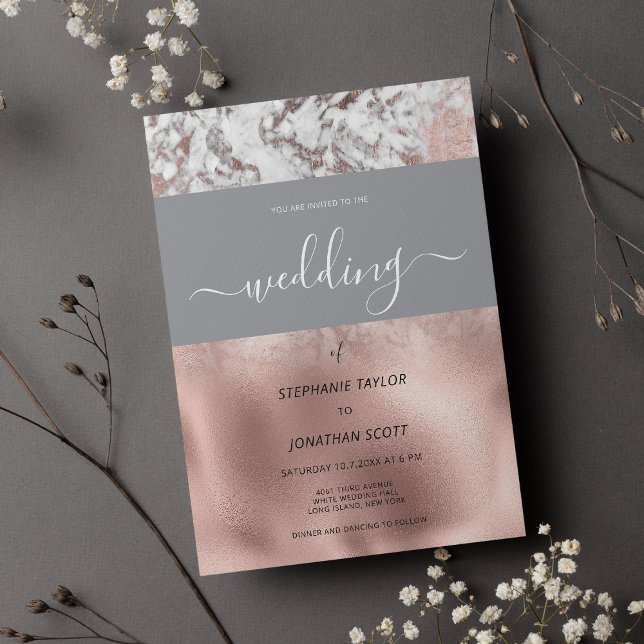 Luxury gray white rose gold marble wedding invitation (Luxury gray white rose gold marble wedding)