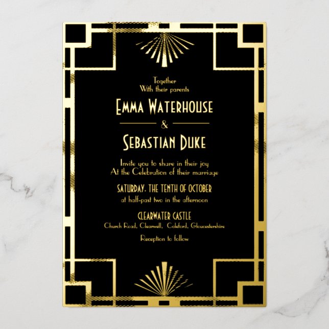 Luxury Great Gatsby Art Deco Wedding Foil Invitation (Front)