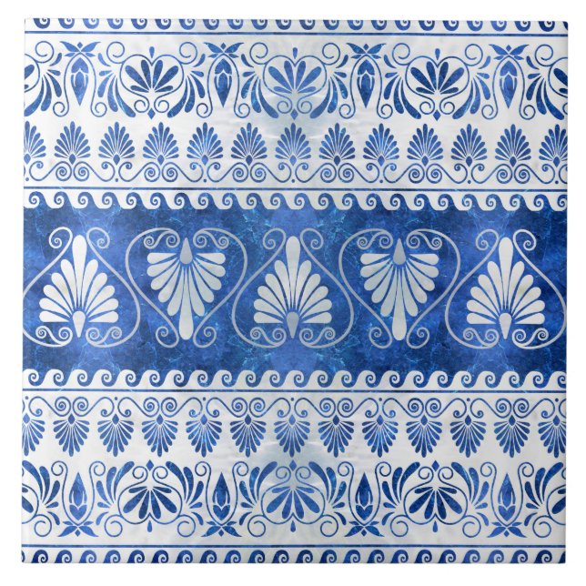Luxury Greek Ornament Blue Gemstone and pearl Ceramic Tile (Front)