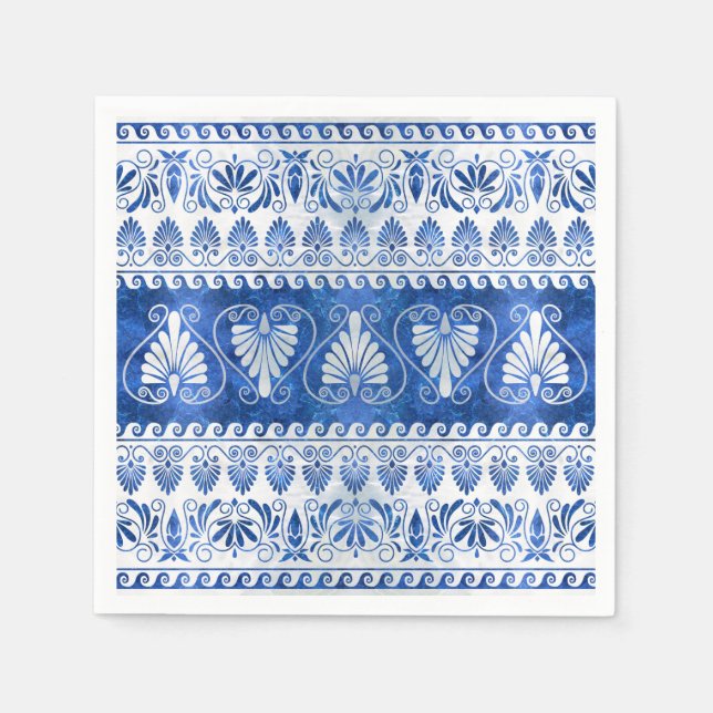 Luxury Greek Ornament Blue Gemstone and pearl Napkins (Front)