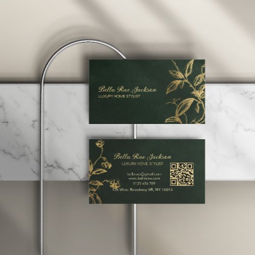 Luxury Green and Botanical Gold Foil Business Card